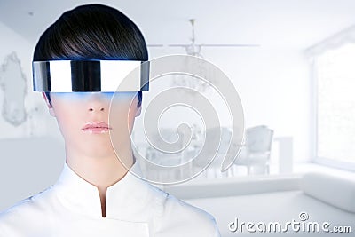 Silver futuristic glasses woman modern white house Stock Photo