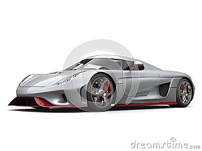 Silver futuristic race car with red metallic painted details Stock Photo