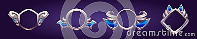 Silver game frames, medieval ui or gui borders set Vector Illustration