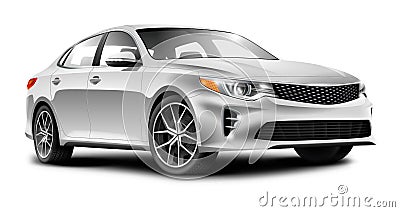 Silver Generic Sedan Car On White Background Cartoon Illustration