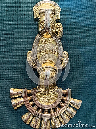 Lombardic gilded silver brooch from Tuscany, c.600 AD, one of the largest of its kind at the British Museum Editorial Stock Photo