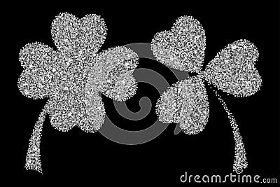 Silver glitter clover leaves Vector Illustration