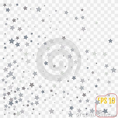 Silver glitter falling stars. Silver sparkle star on transparent Vector Illustration