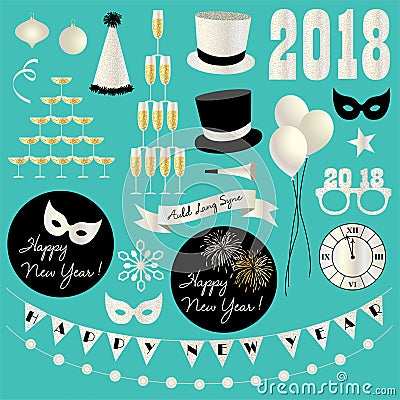 Silver glitter new years eve 2018 vector clipart Vector Illustration