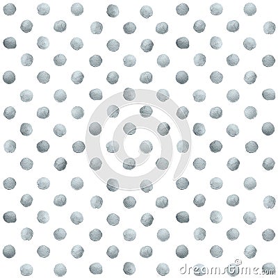 Silver glitter paint brush circle stains or dot pattern of stract dab smear smudge texture on white background. Glittering silver Stock Photo