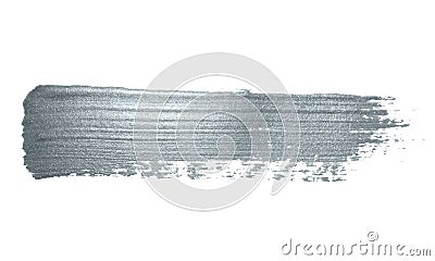 Silver glitter paint brush stroke or abstract dab smear with smudge texture on white background. Isolated glittering and sparkling Stock Photo