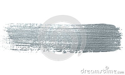 Silver glitter paint brush stroke or abstract dab smear with smudge texture on white background. Isolated glittering sparkling sil Stock Photo