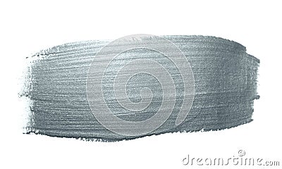 Silver glitter paint brush stroke or abstract dab smear with smudge texture on white background. Isolated glittering sparkling sil Stock Photo