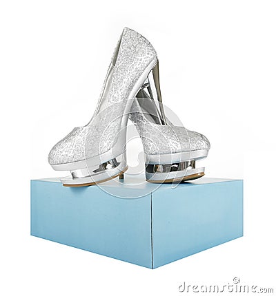 Silver Glitter Shoes On Turquoise Box Royalty Free Stock Photos - Image ...