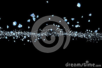 Silver glitter sparkle diamonds particles flowing on black background, transition effect, glamour luxury holiday Stock Photo