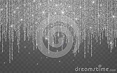 Silver glitter sparkle on a transparent background. Silver Vibrant background with twinkle lights. Vector illustration Vector Illustration