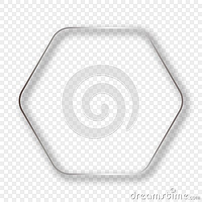 Silver glowing rounded hexagon frame with shadow Vector Illustration