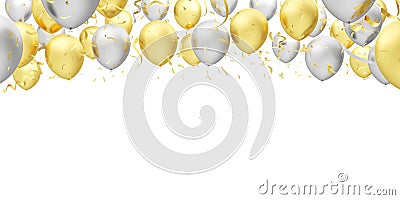 Silver and gold balloons isolated on white background. Cartoon Illustration