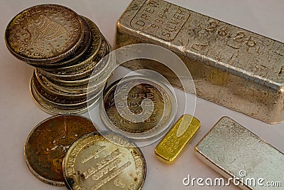 Silver and Gold Bullion - Bars and Rounds Editorial Stock Photo