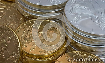 Silver and Gold Coins Stock Photo