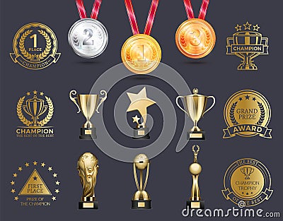 Silver and Gold Medals Set Vector Illustration Vector Illustration