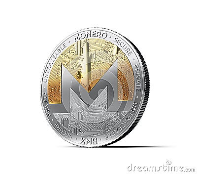 Silver and gold Monero coin isolated on white background. 3D rendering Editorial Stock Photo