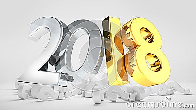 2018 silver gold pile of questions marks 3d rendering Cartoon Illustration