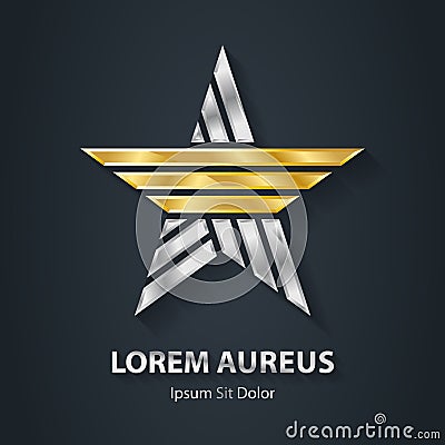 Silver and Gold star - logo. Award or 3d icon. Template of Metallic logotype. Volume Vector object Vector Illustration