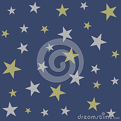 Silver and gold stars on dark blue background - seamless pattern vector Vector Illustration