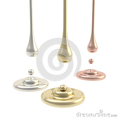 Silver, golden, bronze liquid oil paint drops Stock Photo