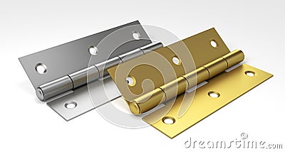 Silver and golden door hinges. 3D Illustration. Stock Photo