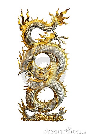 Silver Golden Dragon isolated on white background clipping path Stock Photo