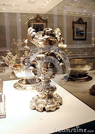 Silver graceful goblet in the Faberge Museum. Editorial Stock Photo