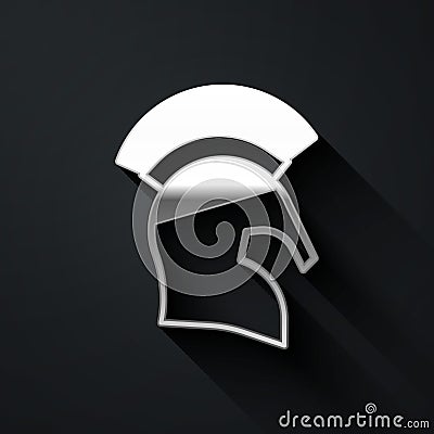 Silver Greek helmet icon isolated on black background. Antiques helmet for head protection soldiers with a crest of Vector Illustration