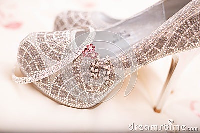 Silver Bling Shoes Bangles , earrings and hair pin Stock Photo