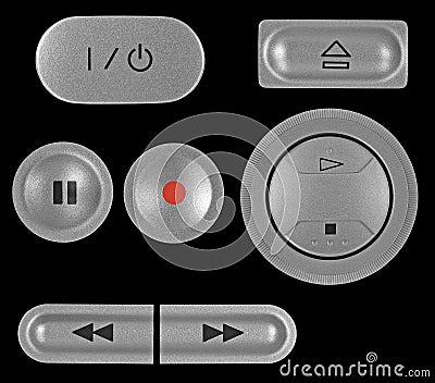 Silver grey DVD recorder buttons set isolated Stock Photo