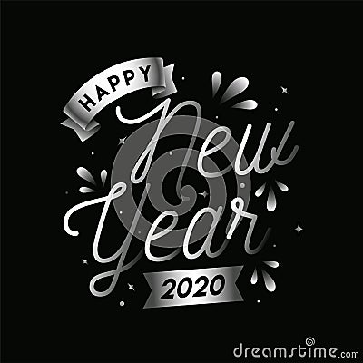 Silver Happy New Year 2020 Text Stock Photo