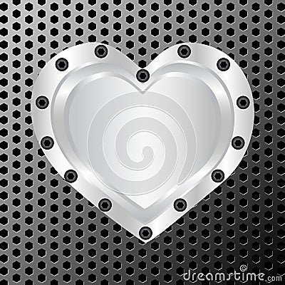 silver heart on metal background Vector Illustration