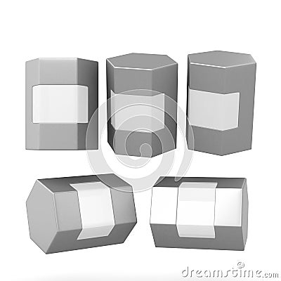 Silver hexagon box packaging with clipping path Stock Photo