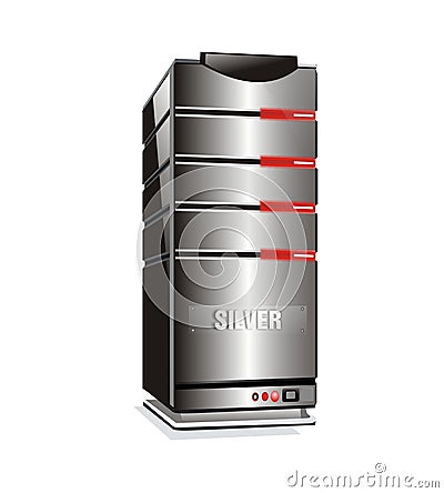 Silver Hosting Server Tower Vector Illustration