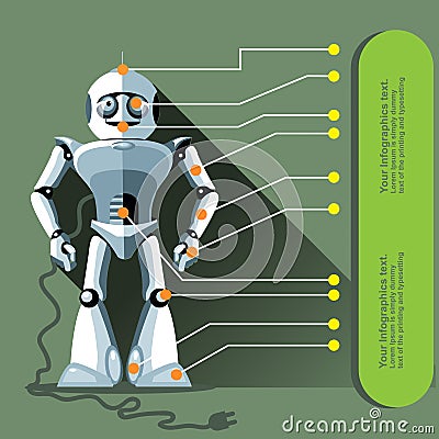 Silver humanoid robot displayed as an infographic Vector Illustration