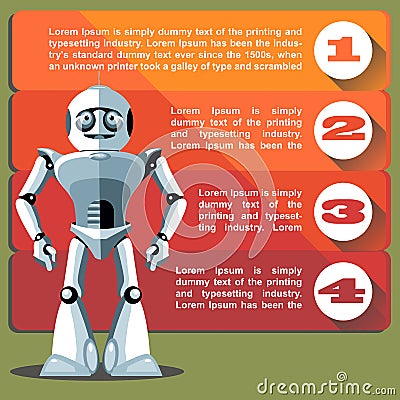 Silver humanoid robot presenting info graphic Vector Illustration