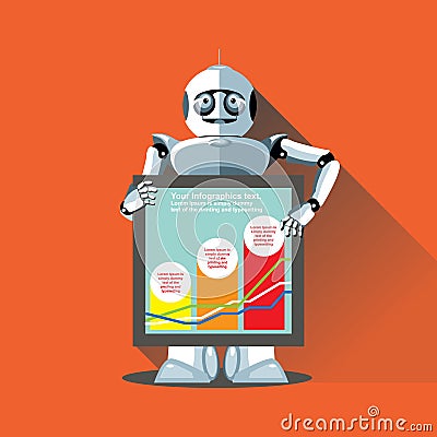 Silver humanoid robot presenting info graphic Vector Illustration