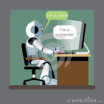 Silver humanoid robot sitting on a chair Vector Illustration