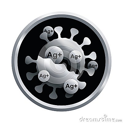 Silver ions, Ag-plus action 3D emblem as a medal Vector Illustration