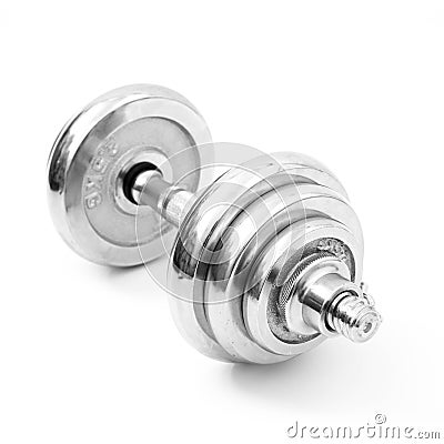 silver iron dumbbell isolated on white Stock Photo