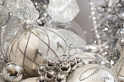 Silver Ivory Christmas Ornaments Stock Photo