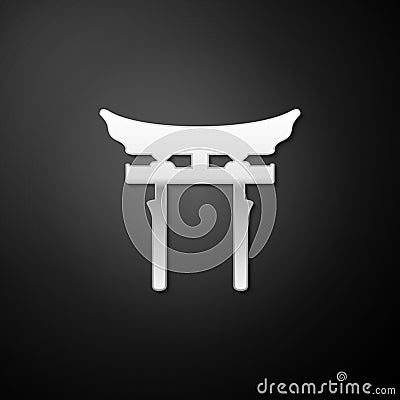 Silver Japan Gate icon isolated on black background. Torii gate sign. Japanese traditional classic gate symbol. Long shadow style Stock Photo