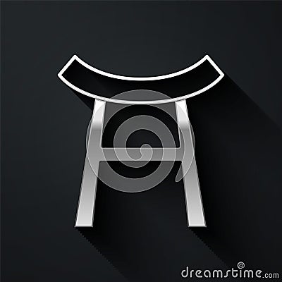 Silver Japan Gate icon isolated on black background. Torii gate sign. Japanese traditional classic gate symbol. Long Vector Illustration