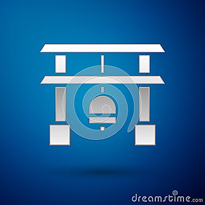 Silver Japan Gate icon isolated on blue background. Torii gate sign. Japanese traditional classic gate symbol. Vector Vector Illustration