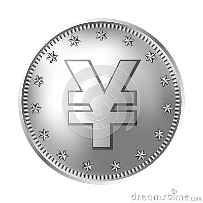 Silver Japanese yen or Chinese yuan coin, money. Vector Illustration