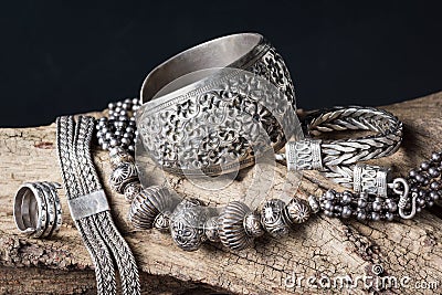 Silver jewelry Stock Photo