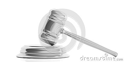 Silver judge or auction gavel on white background. 3d illustration Cartoon Illustration