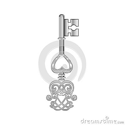 Silver Key with Heart isolated. Vector Vector Illustration