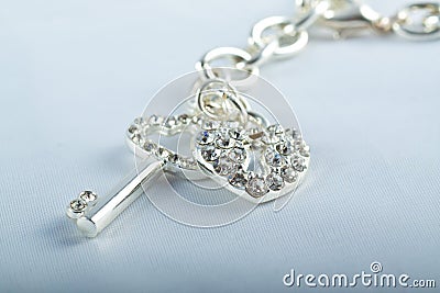 Silver Key and Heart Lock Bracelet Stock Photo